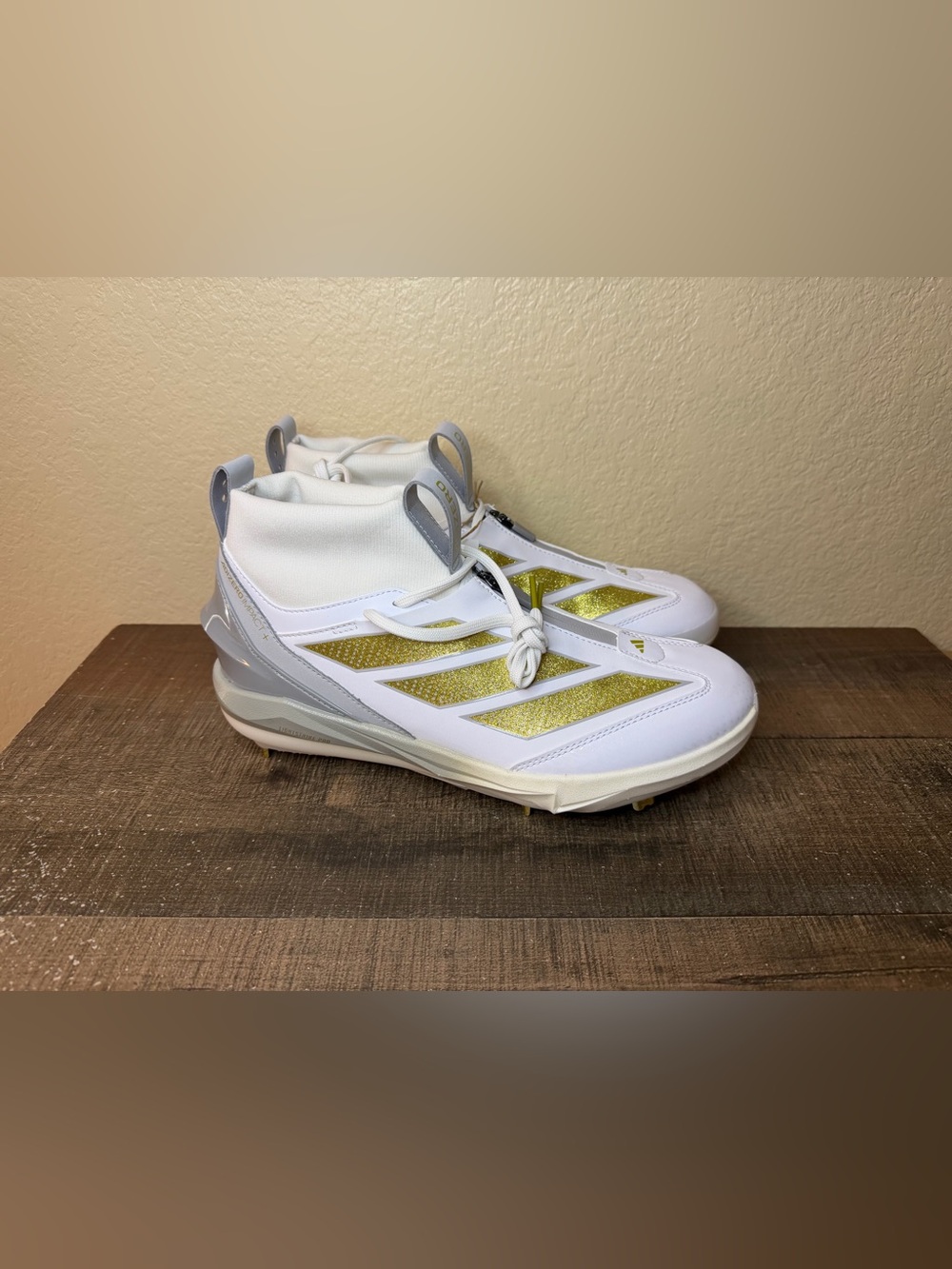 Adidas Adizero Impact+ 2.0 “White Gold” Baseball Cleats.
- Size 9.5 Men.